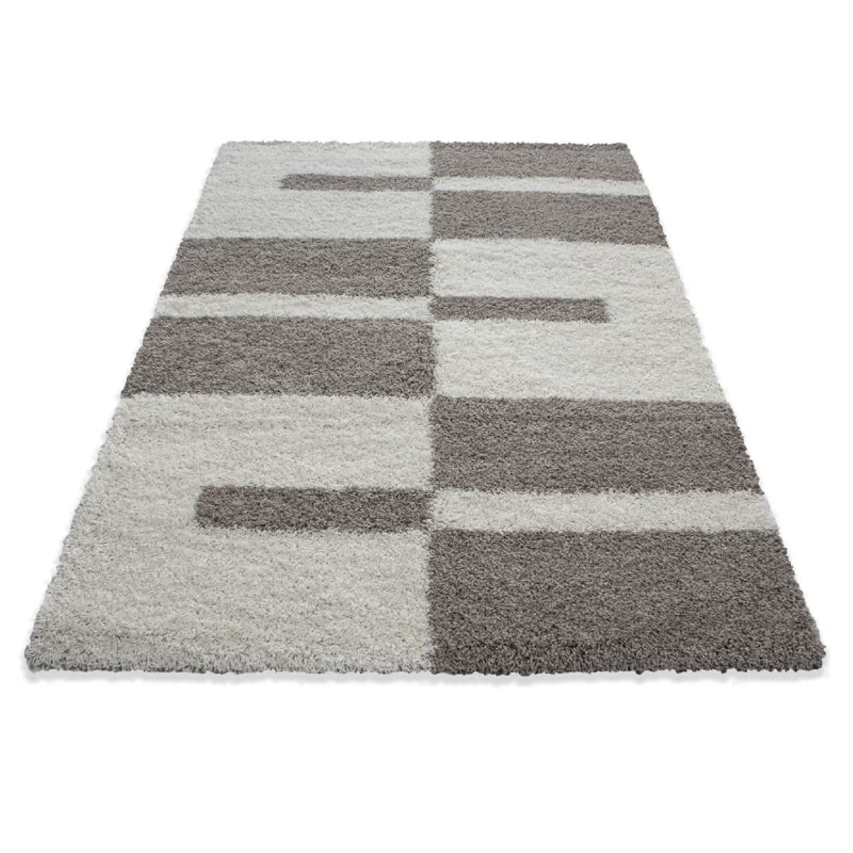 RugNoor split-panel carpet featuring alternating white and brown stripes