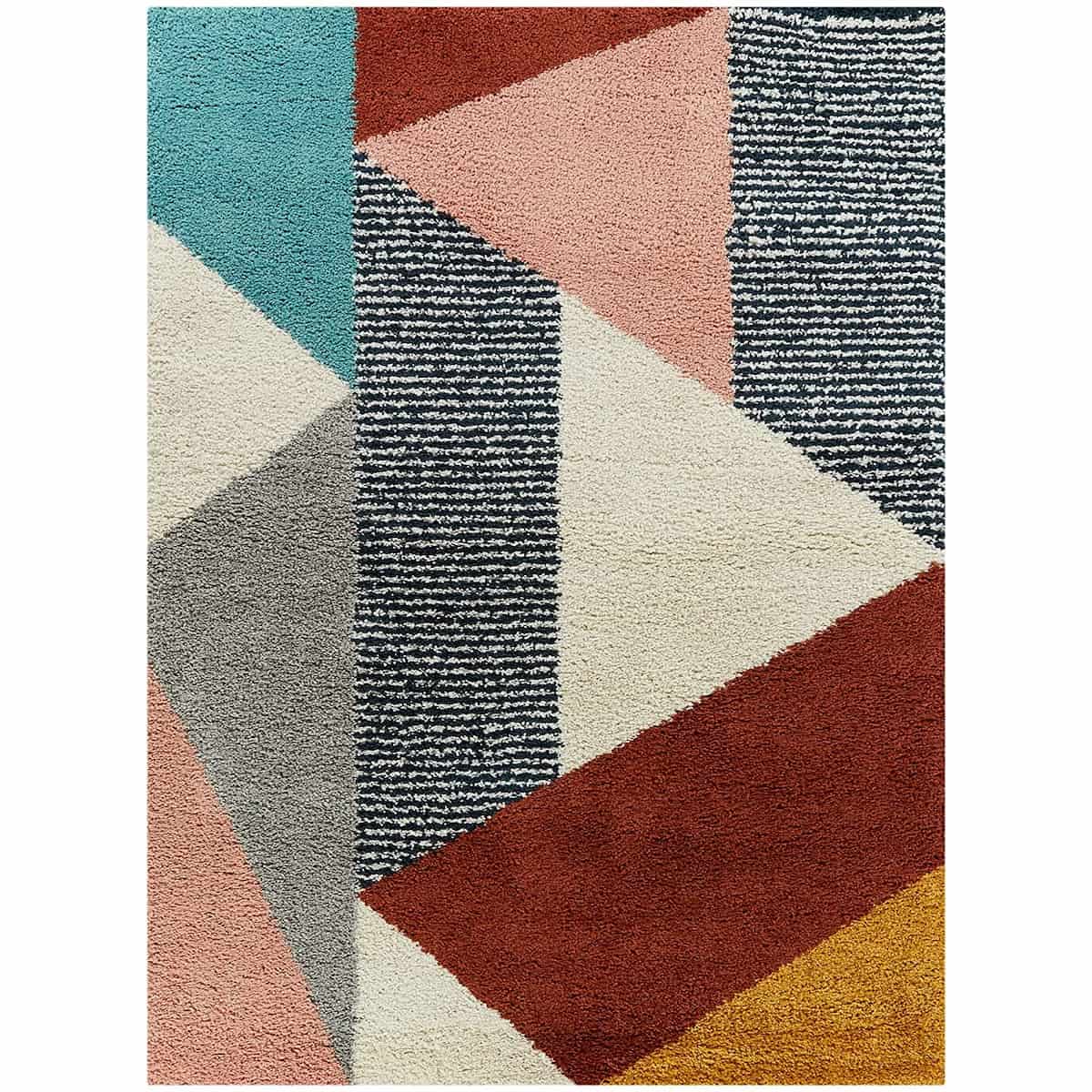 RugNoor full length multicolor triangle geometric shag rug, soft fluffy carpet